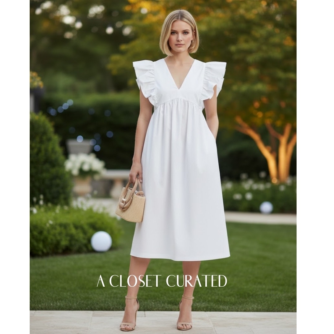 Anthropologie Flutter Sleeve White Midi Dress Nwt Small